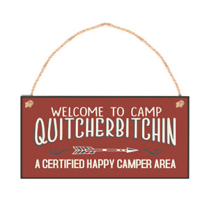 Willkommensschild für Camping, Quitcherbitchin, Holz, Türschild