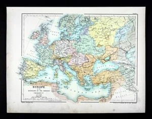 1902 Johnston Oxford Map Europe of Charles V in 1519 France Germany Spain Italy - Picture 1 of 4