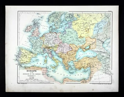 1902 Johnston Oxford Map Europe of Charles V in 1519 France Germany Spain Italy - Image 1 of 4