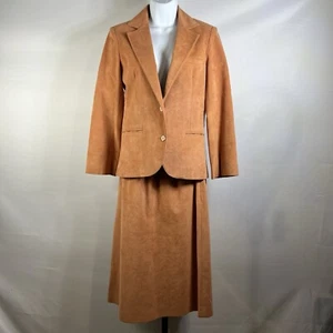 Vintage Samuel Robert Peter Hatsi Androu Suit Peach Size 8-10 Pockets Faux Suede - Picture 1 of 18