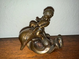 Giovanni Schoeman Bronze Sculpture Cherub on Dolphin Brass Statue Signed 1976 - Picture 1 of 9