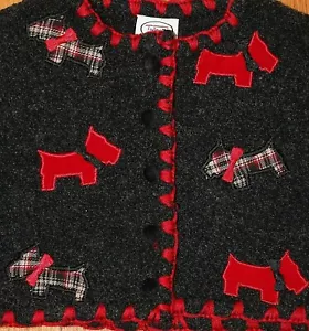 Talbots Kinder grau Strickjacke Pullover rot kariert Scottie Hunde Schleifen Wolle neu mit Etikett 6M - Bild 1 von 7