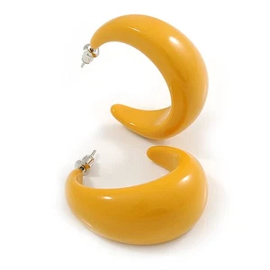 Mustard Yellow Acrylic Half Hoop Earrings - 37mm Diameter - Picture 1 of 4