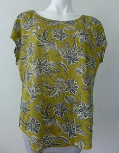 TAHARI 100% Linen Slub Knit Round Hem Cap Sleeve Tee Shirt Top XL Floral Print - Picture 1 of 12