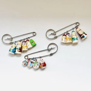 Vtg Russian Nesting Doll Painted Dangle Brooch Pin Lot Matryoshka Christmas - Picture 1 of 6