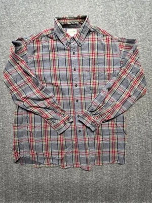 LL Bean Mens Soft Flannel Button Down Long Sleeve Shirt Red Gray Plaid Large - Image 1 of 4