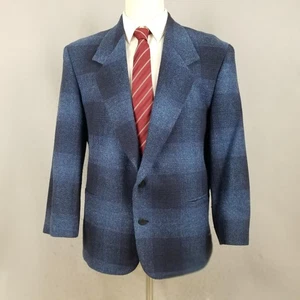 Bachrach Sport Coat Mens 40S Blue Plaid Wool Blazer Jacket Made USA - Picture 1 of 19