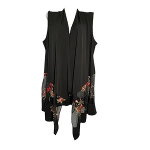 Susan Graver offene ärmellose Strickjacke Gr. M schwarz Blumen Spitze bestickt Boho - Bild 1 von 17
