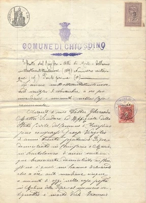 ITALY - CHIUSDINO 1902, NICE 3 PAGES DOCUMENT WITH DIFF. REVENUE STAMPS.  #A695 - Image 1 of 2