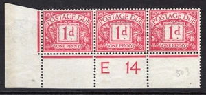 1914 1d PALE CARMINE POSTAGE DUE ROYAL CYPHER WMK CONTROL (E14 STRIP OF 3 SG D2a - Picture 1 of 1