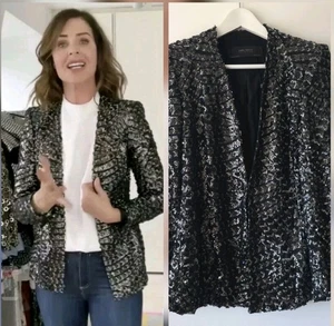 Zara Pailletten Silber Blazer Jacke Verziert Größe S Small 8 10  - Bild 1 von 6