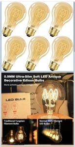 A19 Edison Light Bulbs 6pk 40W 110V Dimmable Amber Warm Antique Old Vintage NIB - Picture 1 of 6