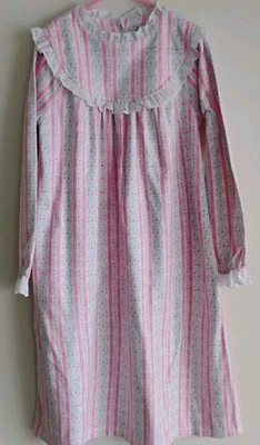 Lanz Luxury Nightgown Pink Floral Ruffle Lace Dress GIRLS MED SIZE 7-8 Cottage - Image 1 of 4