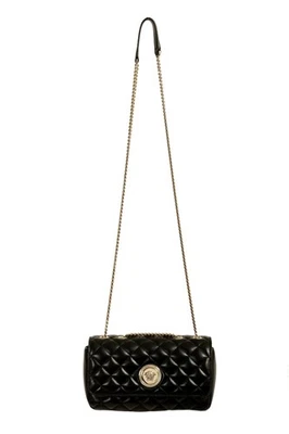 Bolso de hombro pequeño acolchado Medusa plateado de cuero negro Versace para mujer Foto 1 de 4