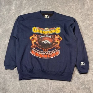 Vintage Starter Denver Broncos Sweatshirt Super Bowl XXXIII Champions Navy Herren L - Bild 1 von 13