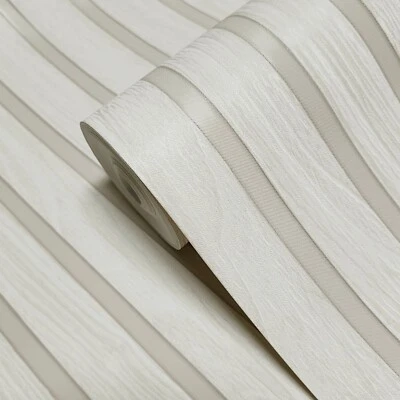 Vinyl ivory off white aspen Slat wooden planks Look faux Wood textured wallpaper - Image 1 of 4