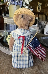 "Oso de peluche vintage hecho a mano 11"" T con etiquetas ropa patriótica estilo 1930" - Imagen 1 de 9