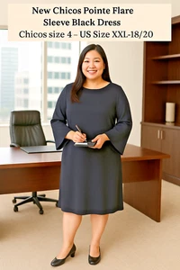 NWT Chico's Black Ponte Flare Sleeve Dress Chico's sz 4 US sz 18/20, Rare Find! - Picture 1 of 7