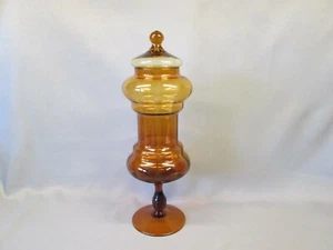 Empoli Italian Art Glass 16.5" Amber Candy Dish Circus Tent Lid Apothecary Jar - Picture 1 of 8