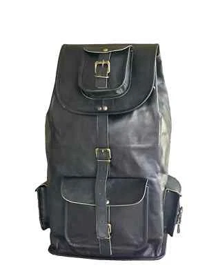 Genuine Black Leather Travel Casual Laptop Office Backpack Knapsack Collage Bag - Image 1 of 4