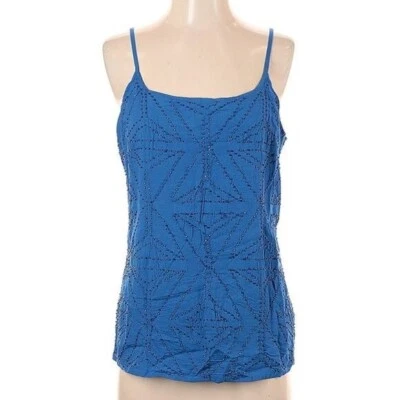 Blusa sin mangas Anthropologie Blank London negra geométrica con cuentas azul talla Md Foto 1 de 4