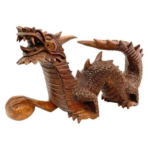 Dragon Naga Statue Wishing Pearl hand carved Suar wood Sculpture Indonesian Art - Picture 1 of 12