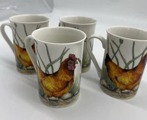 KENT POTTERY Rooster & Chicken Hen Farm House Animals Coffee Tea Mug Set Of 4 - Picture 1 of 11