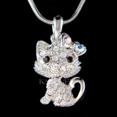 Carino Movibile Gattino ~ Gattino IN Swarovski Ciondolo Cristallo Catenina - Immagine 1 di 2
