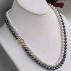 2 Rows 8mm Black White Shell pearl Beads Necklace 18-19'' spread Bless