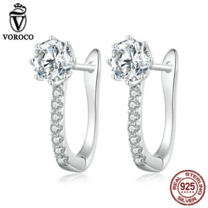 Orecchini clip orecchini Voroco argento sterling 925 semplici zirconi gioielli donna regali - Foto 1 di 16