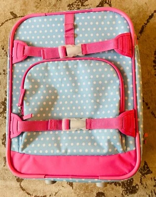 Pottery Barn kids Mackenzie carry on suitcase luggage girl Blue Pink polka dots - Image 1 of 4