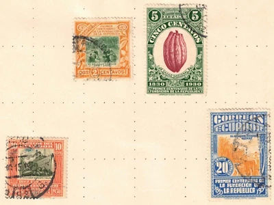 来自 ECUADOR 的 10 张邮票,二手。 咖啡、可可可、船舶 — 第 1/4 张图片