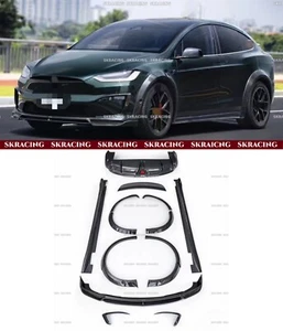 Dry Carbon Fiber Front Bumper Lip Spoiler Wing Bodykits For Tesla Model X 2021+ - Picture 1 of 10
