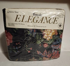 Juego de Sábanas Percale Elegance Queen Azul Floral Hierro Juego de 4 Piezas Hecho en EE. UU. Nuevo - Imagen 1 de 24