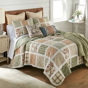 Donna Sharp Peach Rose Cotton Pieced Queen Quilt Set Patchwork Vintage Floral - Picture 1 of 5