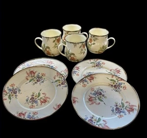 SERVICE FOR 4 MACKENZIE CHILDS 1995 CAMP FLORAL TEA CUPS AND 8” PLATES SEE DES! - Picture 1 of 13
