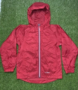 LL Bean Rain Jacket Youth Kids Size 10 Red Discovery Hooded Pockets Full Zip - Picture 1 of 7