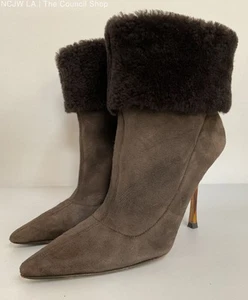 Jimmy Choo Women's Brown Suede Shearling Ankle Boot Size 9 Made in Italy - Picture 1 of 9