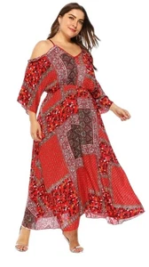 Saifeel Cold Shoulder Tie Back Tribal Dress LARGE.(41.7" BUST) - Picture 1 of 13