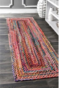 Handmade Fair Trade Indian Chindi Rag Rugs Hand Woven Floor Mat Large Striped - Picture 1 of 8