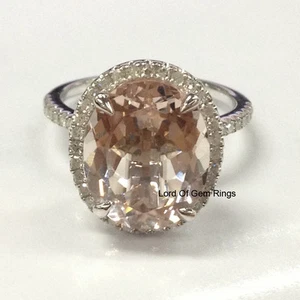 Morganite Engagement Promise Ring,.40ct Diamonds,Oval 10x12mm,14K White Gold - Picture 1 of 5