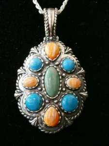 Vintage Sterling Silver Southwestern Turquoise/Agate Pendant Necklace. #1645 - Picture 1 of 7