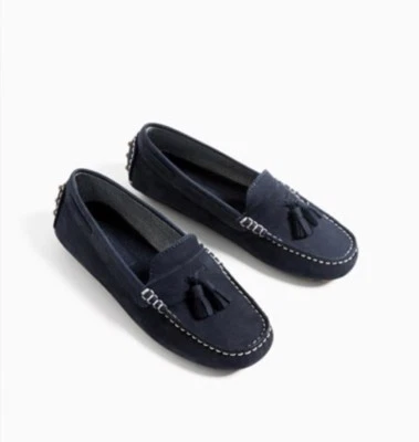 Zara Boys Leather Loafer With Tassels Navy Blue Shoes Size 11.5 NWT - Image 1 of 3