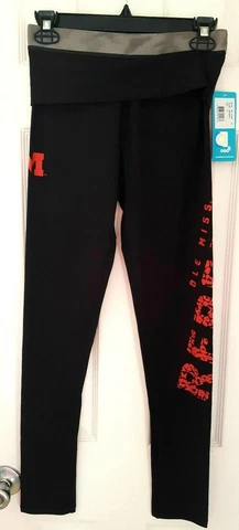 OLE MISS REBELS Womens Juniors Leggings Size Medium 7/9 Tights Black Yoga Pants Cover