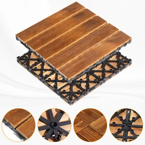 27 Pack Woooden Interlocking Deck Tiles Indoor Outdoor Patio Flooring 12"x12" - Picture 1 of 8