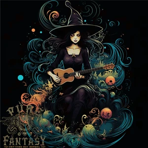 Camiseta para hombre A Witch Playing a Guitar Halloween Fantasy 100 % algodón - Imagen 1 de 3