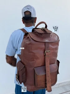 Leather Backpack Men Bag S Shoulder Laptop Travel Rucksack Men’s School New - Picture 1 of 14