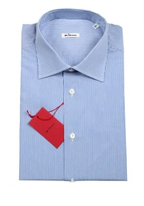 Camisa de Vestir Kiton Rayas Azul Blanco Talla 42 IT / 16 1/2 EE. UU. Nueva Con Etiquetas - Imagen 1 de 3
