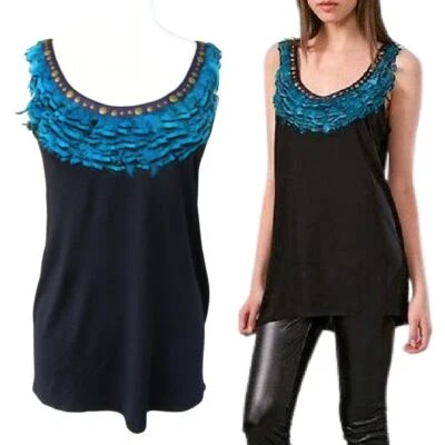 Camiseta sin mangas Diane Von Furstenberg MARKETTA pluma tachonada negra pequeña Foto 1 de 4