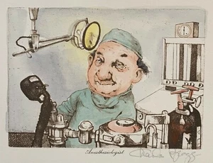 Charles Bragg, impresión mixta "Anestesiólogo" con acuarela, firmada a mano - Imagen 1 de 2